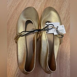 Zara leather gold ballerina flats